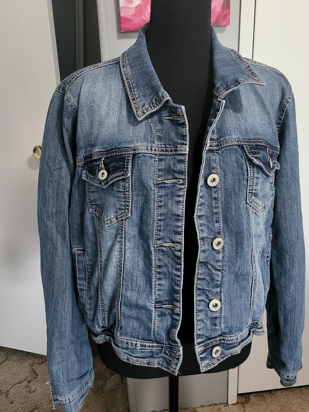 Maurices Blue Embroidered Denim Label Detail Jacket